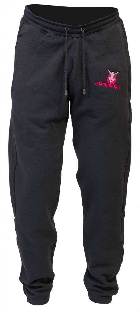 Men's black sweatpants with a pink logo