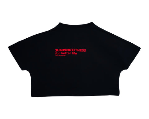 Black CROP TOP with red lettering - premium  from Jumping® Fitness - Just €35! Shop now at Jumping® Fitness