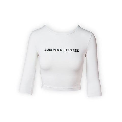 White CROP TOP with long sleeves - premium  from Jumping® Fitness - Just €33.50! Shop now at Jumping® Fitness